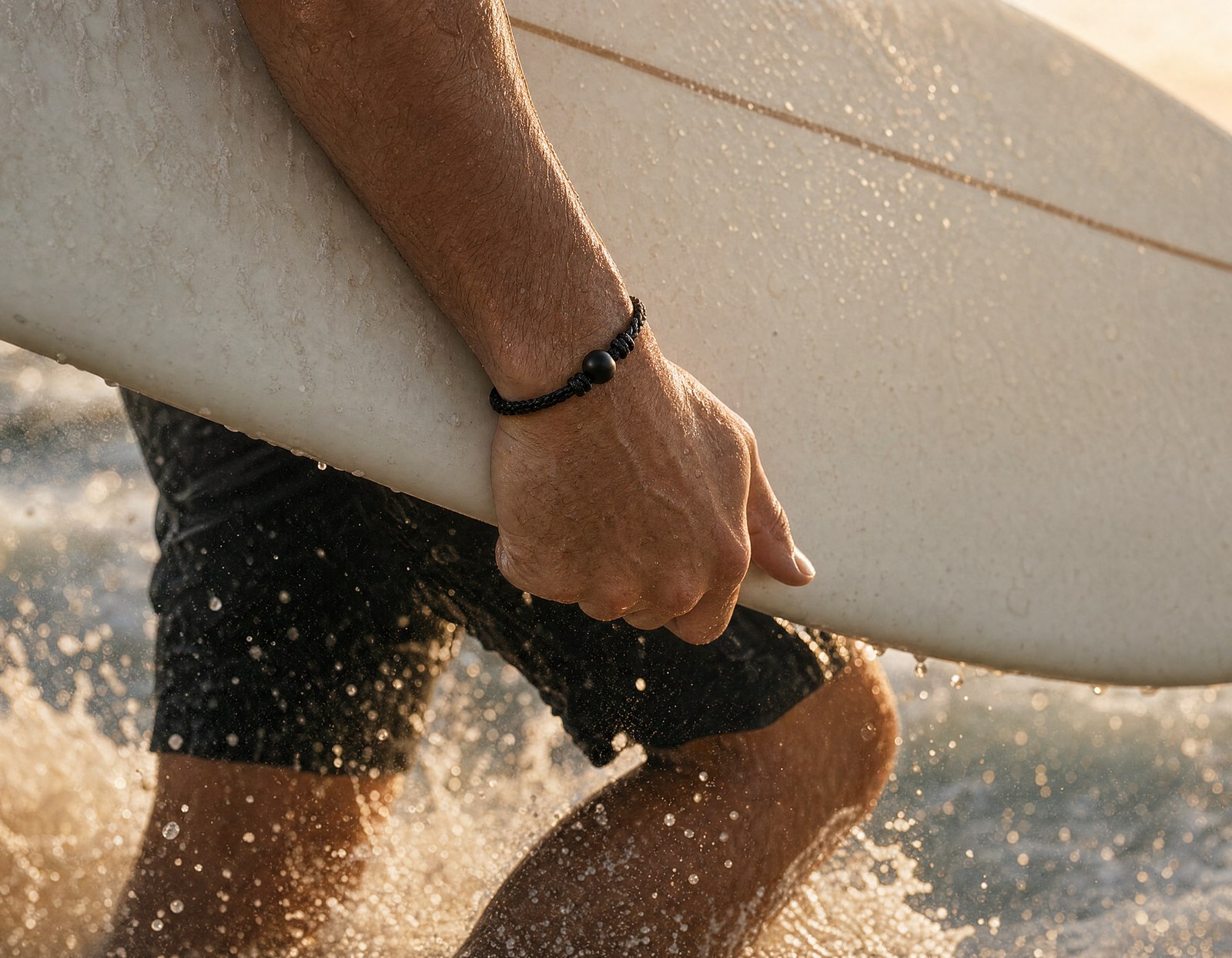 Zinq carried down to the water before a surf